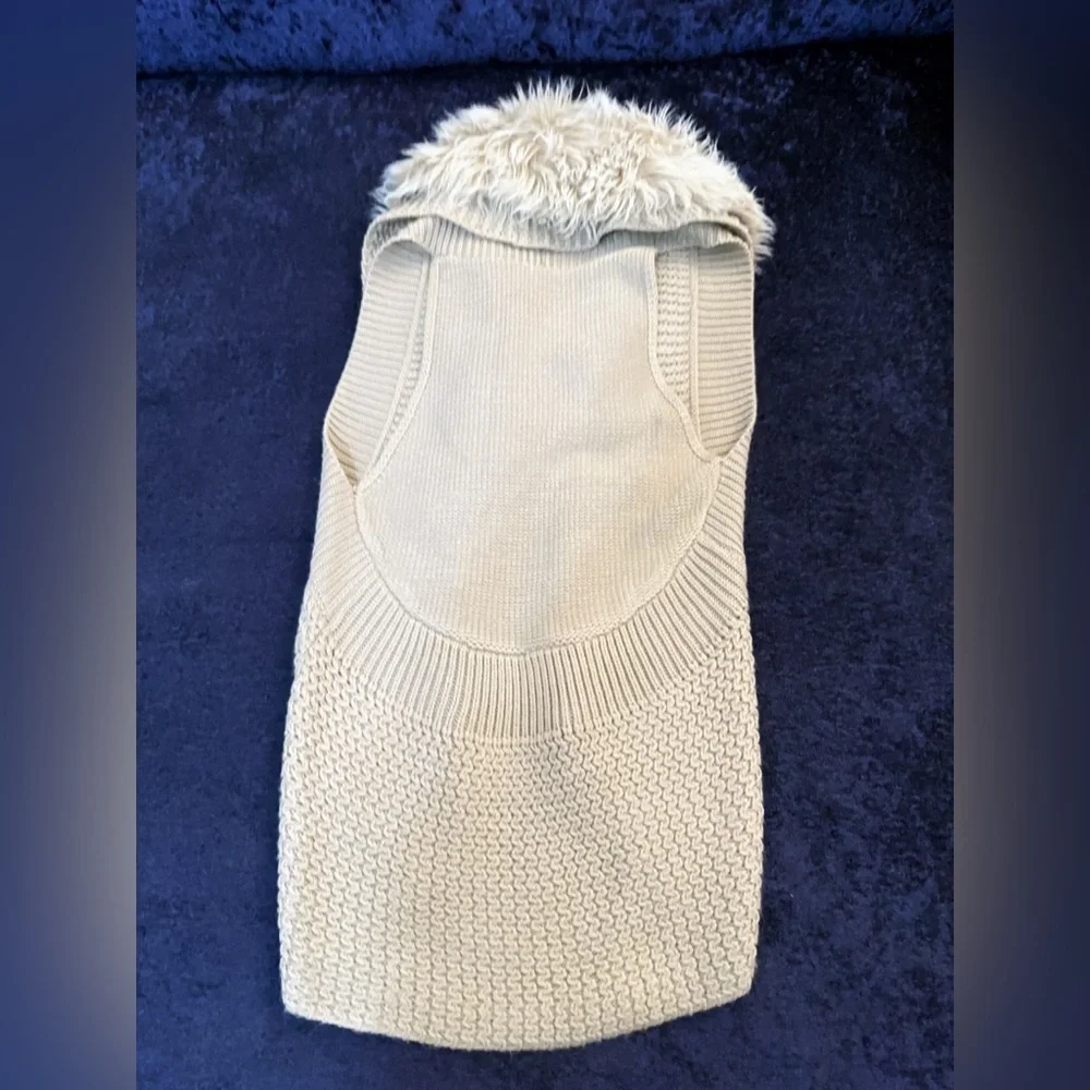 Dolled Up Tan Knit Vest with Faux Fur Collar